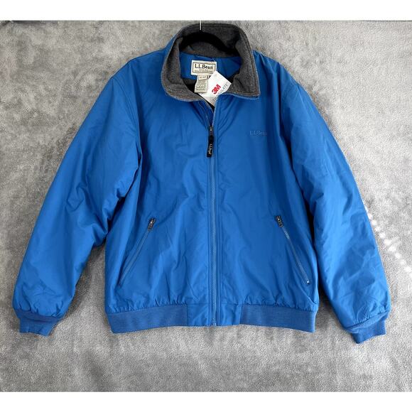 LL Bean Jacket Mens XL Blue Full Zip Fleece Lined 3M Thinsulate Bomber NWT - Picture 1 of 12